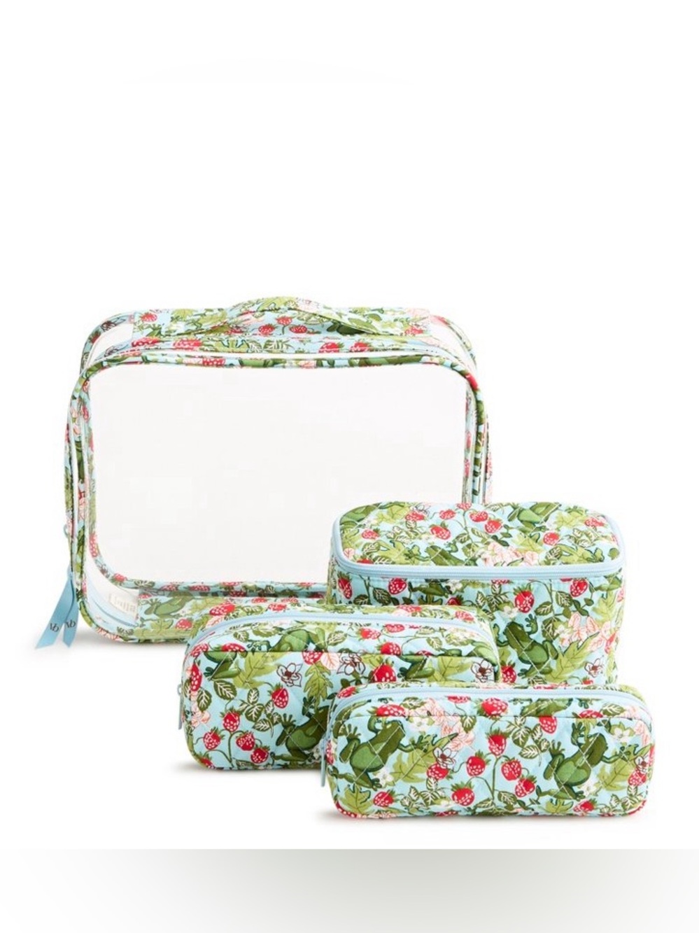 Vera Bradley 4-Piece Cotton Cosmetic Toiletry Bag Set Frogberry Blue Garden New - Picture 2 of 4
